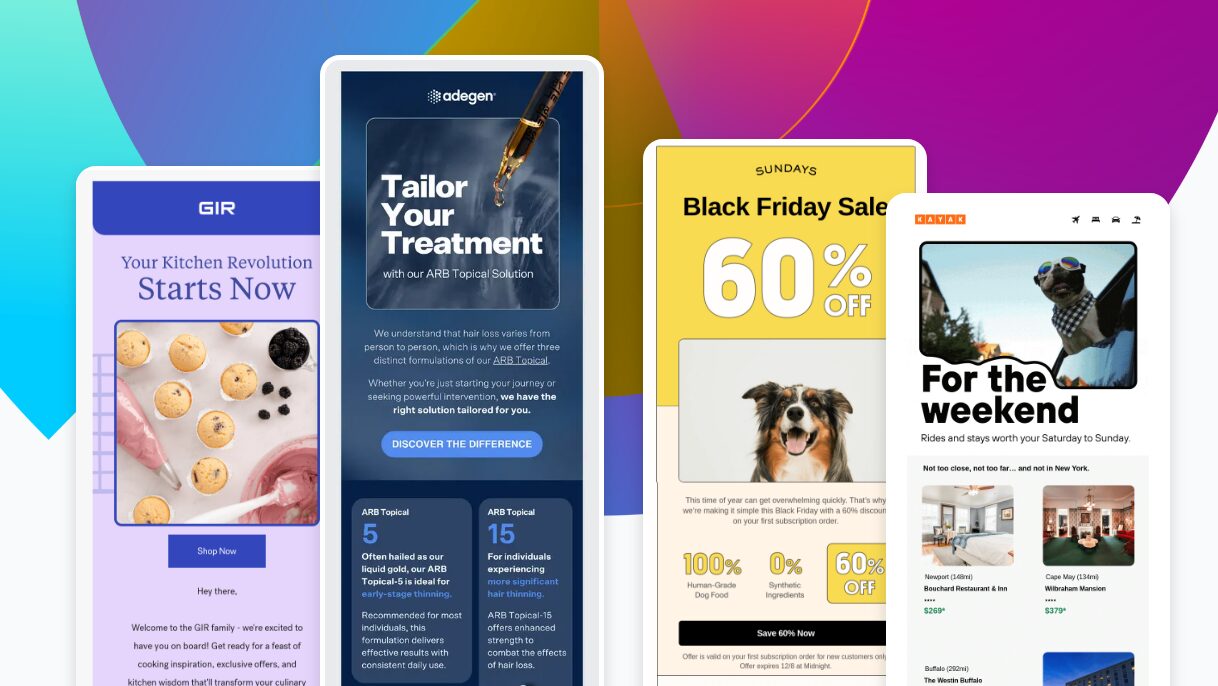 Graphic with examples of email design trends of outlines, particularly rounded box outlines