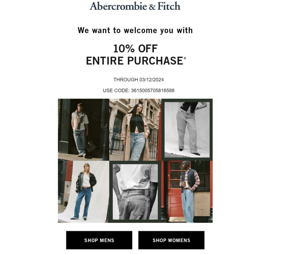 screenshot of an Abercrombie email with UTM links