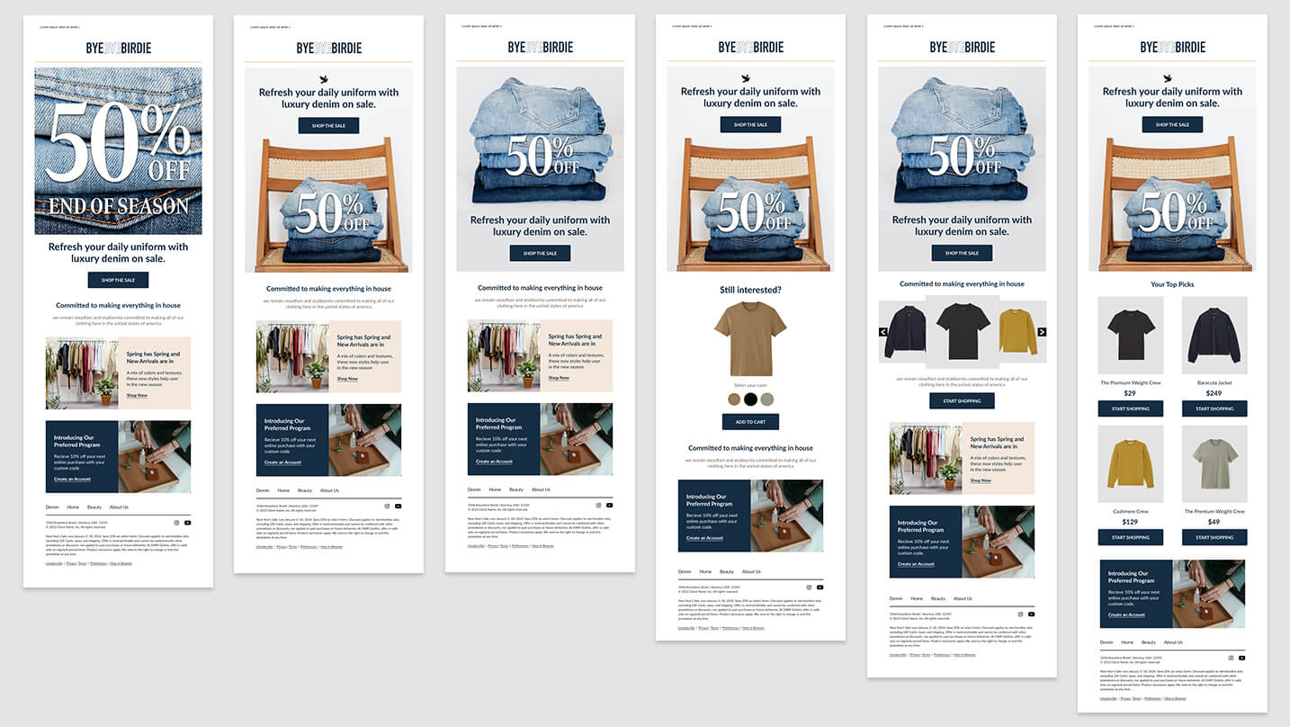 graphic with email marketing examples, showing consistent branding in different layouts