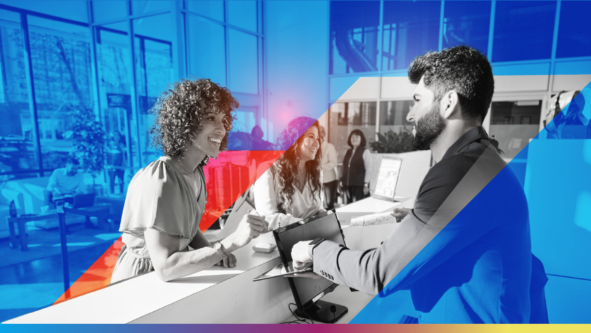 Person at a checkout counter to promote travel and hospitality article