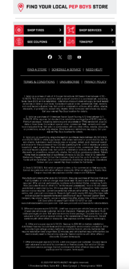 Pep Boys - email footer example