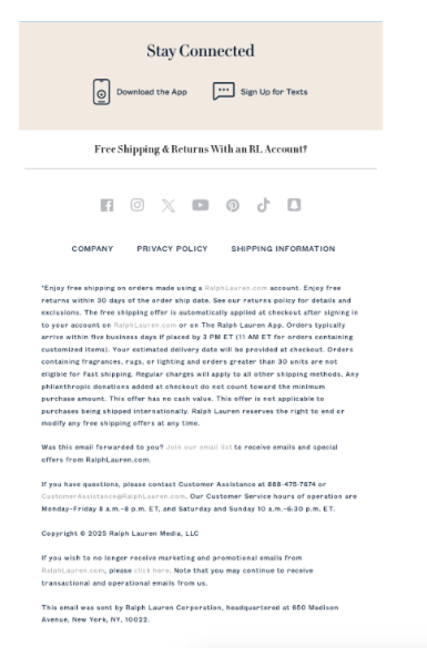 Ralph Lauren - email footer example
