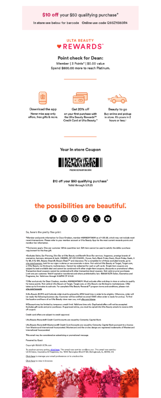 Ulta Beauty - email footer example