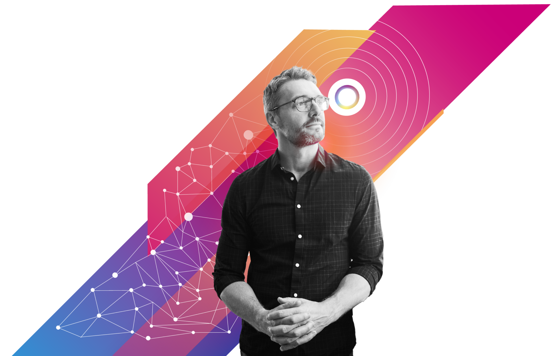 Person standing in front of data points